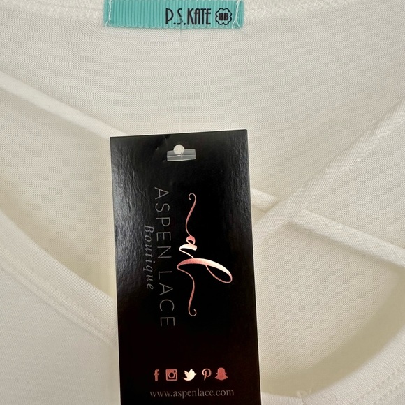 P.S. Kate Anna Criss Cross Top Semi Sheer Off White Tunic 3/4 Sleeve Size M - Picture 9 of 10